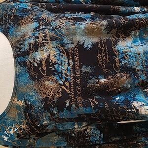 Peter Nygard Pullover Top Stretch Metallic Abstract Print 3/4 Sleeve Ruching XL